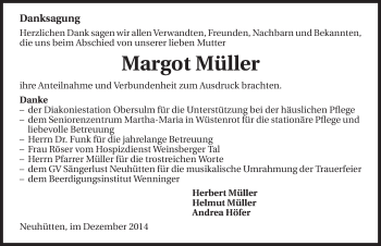 Traueranzeige von Margot Müller 