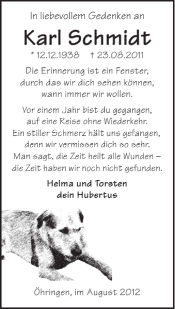 Traueranzeige von Karl Schmidt 