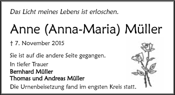 Traueranzeige von Anna-Maria Müller 