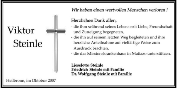 Traueranzeige von Viktor Steinle 