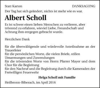 Traueranzeige von Albert Scholl 