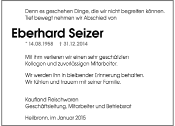 Traueranzeige von Eberhard Seizer 