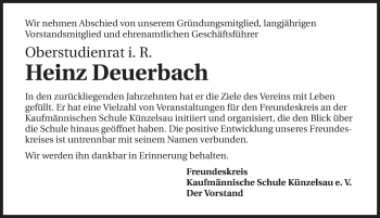 Traueranzeige von Heinz Deuerbach 
