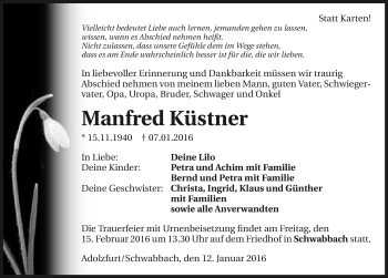 Traueranzeige von Manfred Küstner 