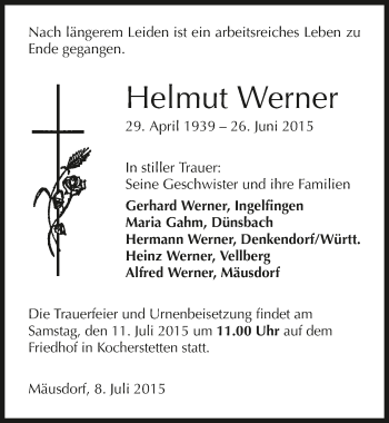 Traueranzeige von Helmut Werner 