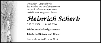 Traueranzeige von Heinrich Scherb 