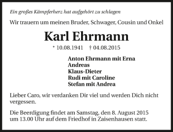 Traueranzeige von Karl Ehrmann 