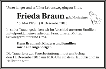 Traueranzeige von Frieda Braun 