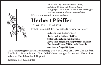 Traueranzeige von Herbert Pfeiffer 