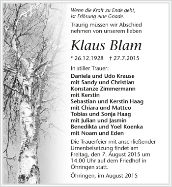 Traueranzeige von Klaus Blam 