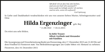 Traueranzeige von Hilda Ergenzinger 