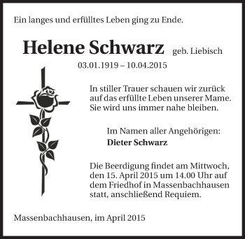 Traueranzeige von Helene Schwarz 