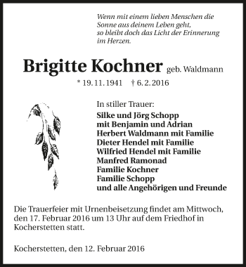Traueranzeige von Brigitte Kochner 