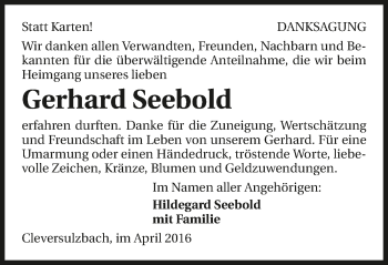 Traueranzeige von Gerhard Seebold 
