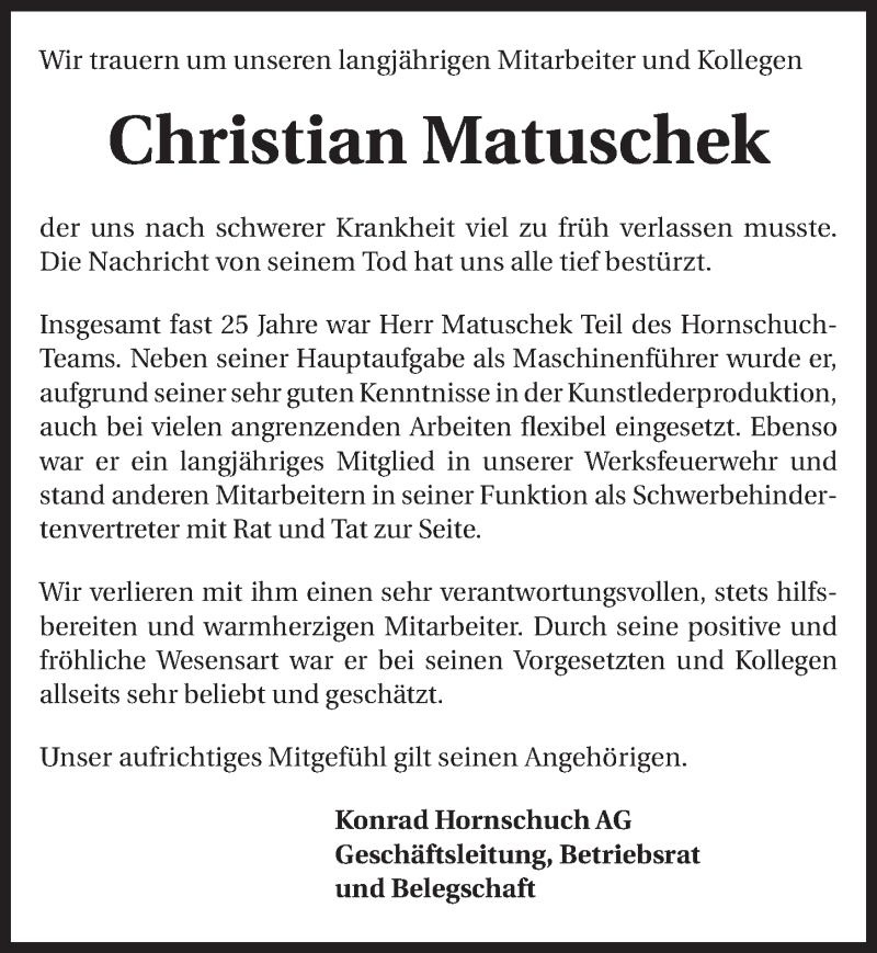  Traueranzeige für Christian Matuschek vom 02.03.2015 aus 