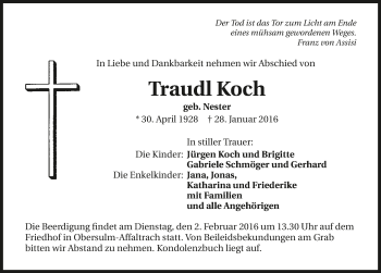 Traueranzeige von Traudl Koch 