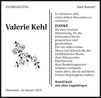 Traueranzeige von Valerie Kehl 