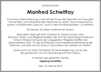 Traueranzeige von Manfred Schwittay 