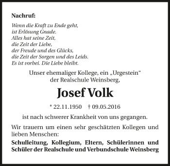 Traueranzeige von Josef Volk 