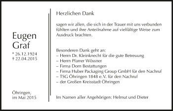 Traueranzeige von Eugen Graf 