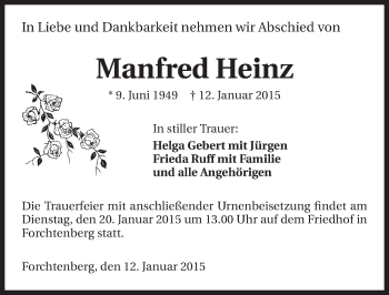 Traueranzeige von Manfred Heinz 