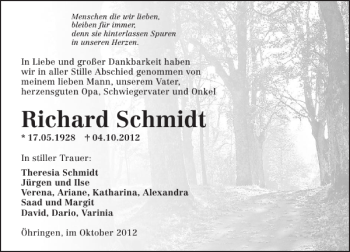 Traueranzeige von Richard Schmidt 