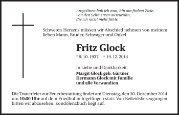 Traueranzeige von Fritz Glock 