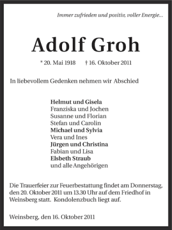 Traueranzeige von Adolf Groh 