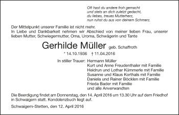 Traueranzeige von Gerhilde Müller 
