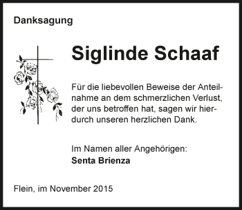 Traueranzeige von Siglinde Schaaf 