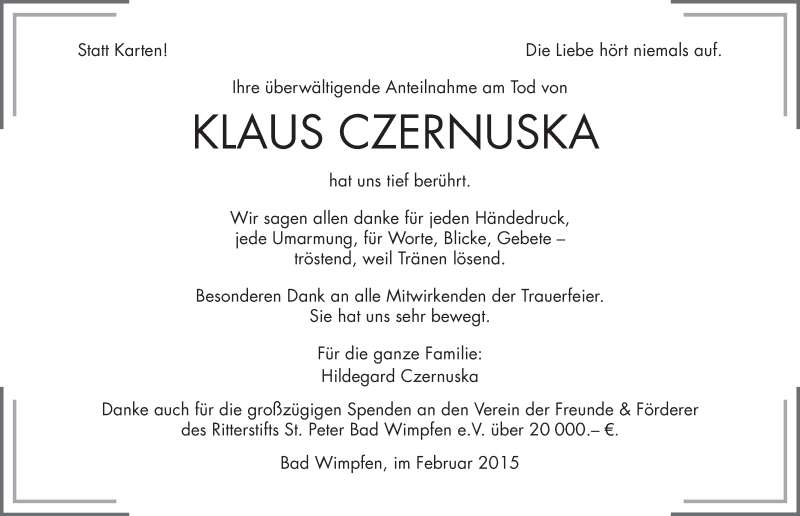  Traueranzeige für Klaus Czernuska vom 28.02.2015 aus 