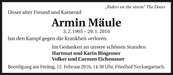 Traueranzeige von Armin Mäule 