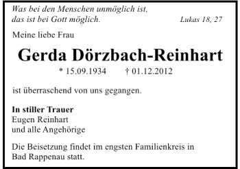Traueranzeige von Gerda Dörzbach-Reinhart 