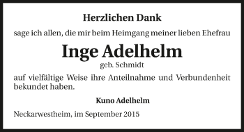 Traueranzeige von Inge Adelhelm 