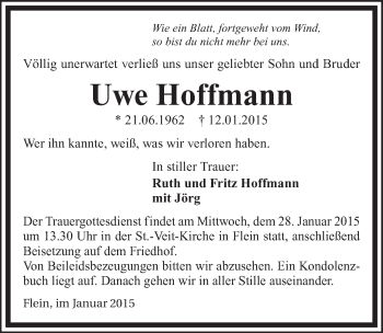 Traueranzeige von Uwe Hoffmann 