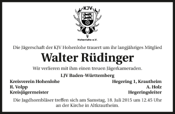 Traueranzeige von Walter Rüdinger 