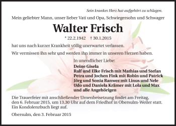 Traueranzeige von Walter Frisch 