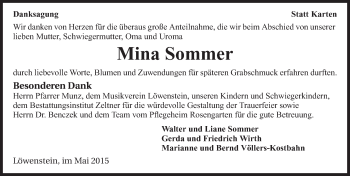 Traueranzeige von Mina Sommer 