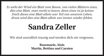 Traueranzeige von Sandra Zeller 