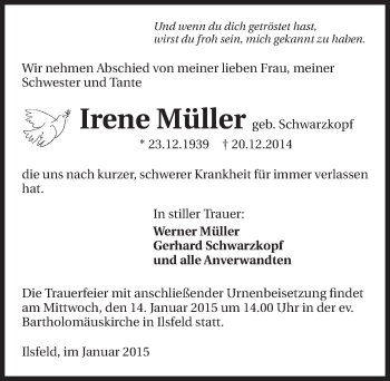 Traueranzeige von Irene Müller 