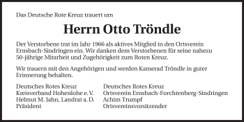 Traueranzeige von Otto Tröndle 