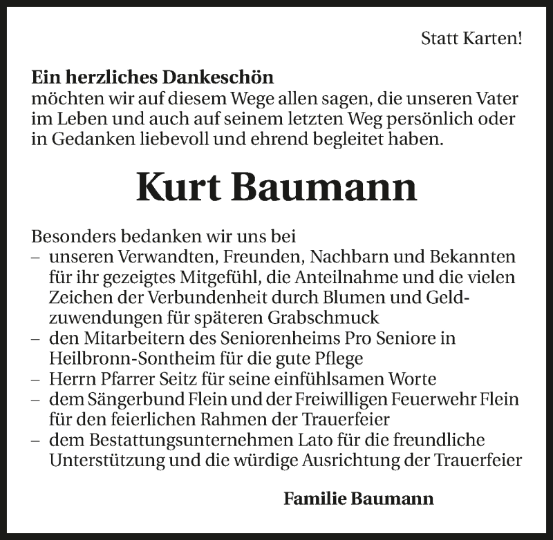  Traueranzeige für Kurt Baumann vom 26.03.2016 aus 