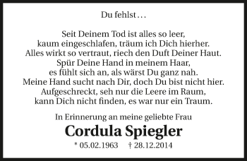 Traueranzeige von Cordula Spiegler 