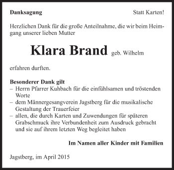 Traueranzeige von Klara Brand 