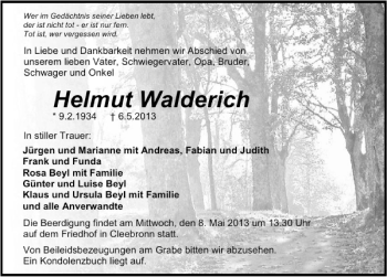 Traueranzeige von Helmut Walderich 