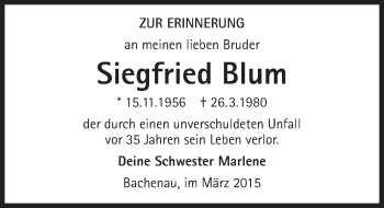 Traueranzeige von Siegfried Blum 