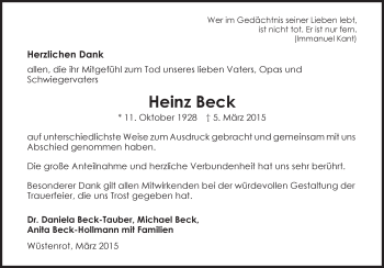 Traueranzeige von Heinz Beck 