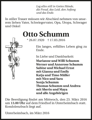 Traueranzeige von Otto Schumm 