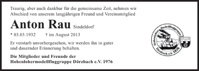  Traueranzeige für aber auch dankbar für die gemeinsame Zeit Traurig vom 14.08.2013 aus 