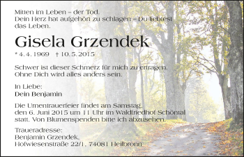 Traueranzeige von Gisela Grzendeck 
